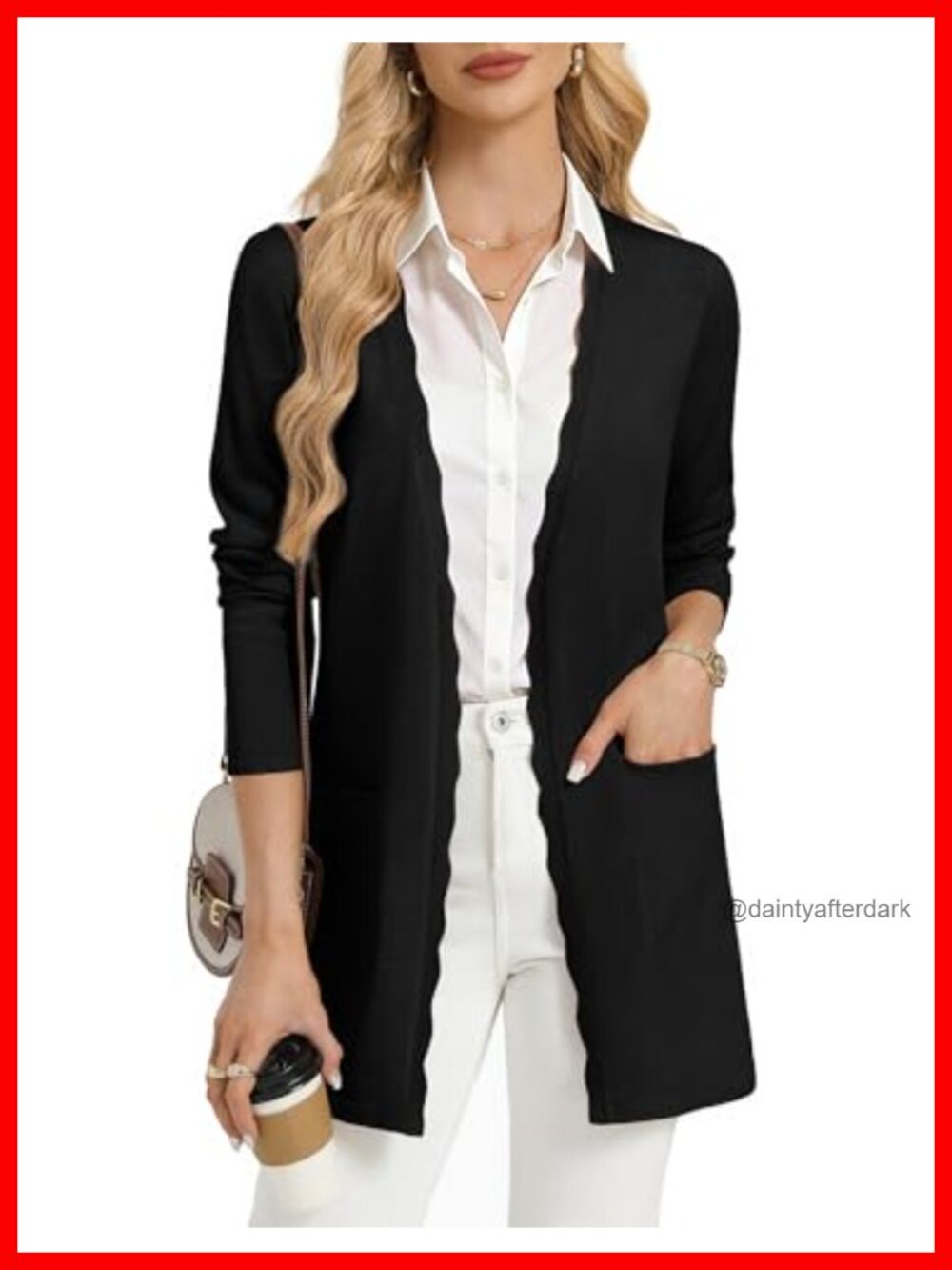 Women's Long Open Front Cardigan Sweater with Pockets Business Casual